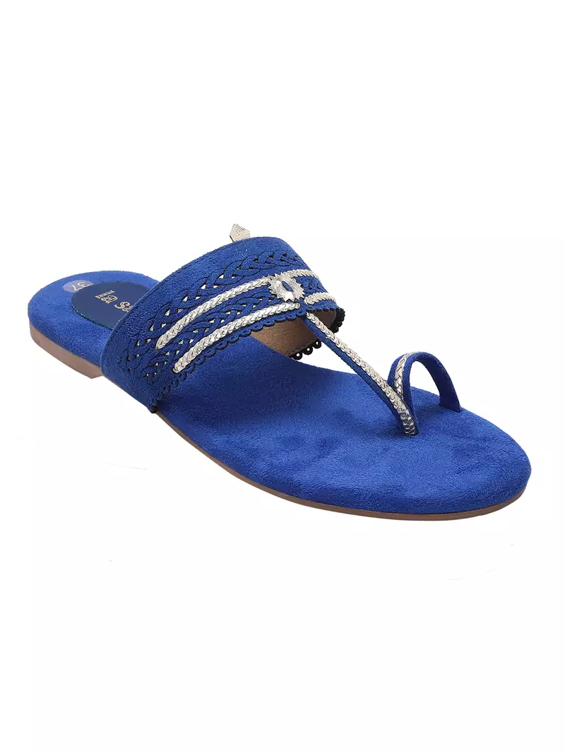 La Savie Navy Blue Women Kolhapuri Flats