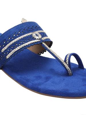 La Savie Navy Blue Women Kolhapuri Flats 5