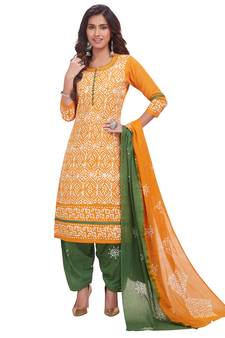 Yellow printed cotton salwar