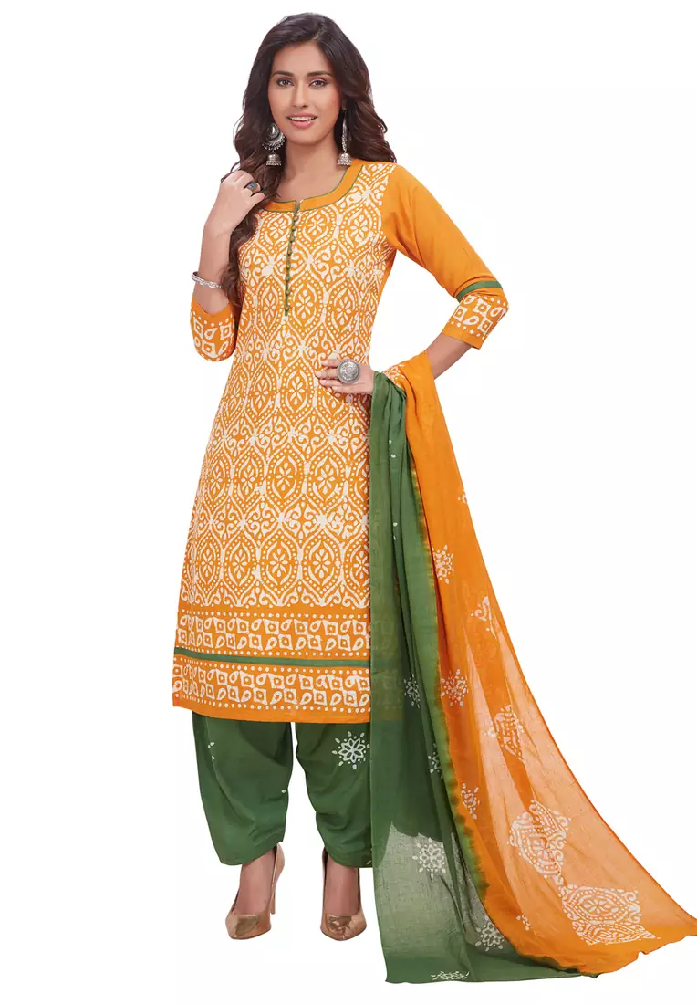 Yellow printed cotton salwar