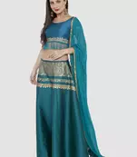 Green plain polyester stitched lehenga