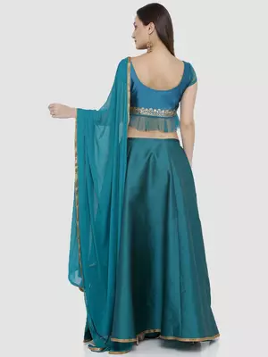 Green plain polyester stitched lehenga 2