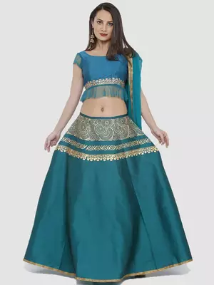 Green plain polyester stitched lehenga 3