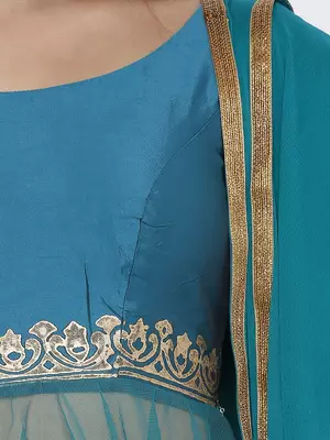 Green plain polyester stitched lehenga 4