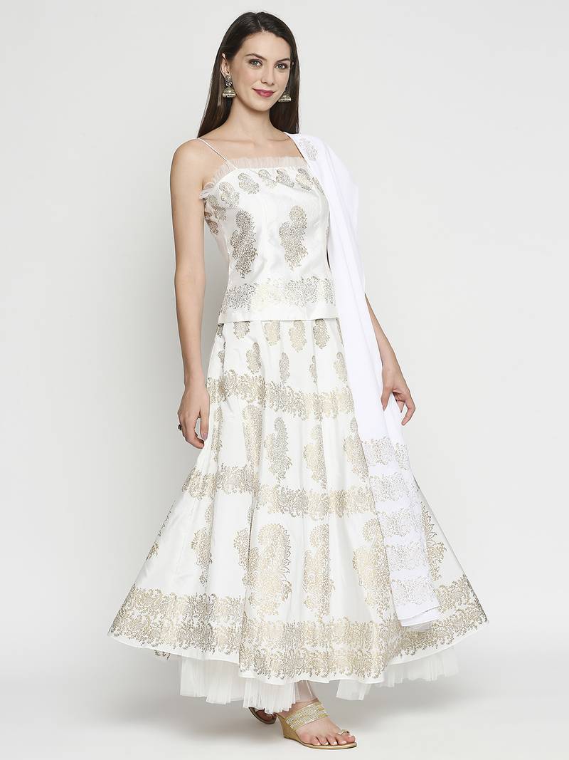 Offwhite plain polyester stitched lehenga Amaltas Apparel and