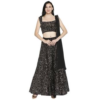Gold plain polyester stitched lehenga 1