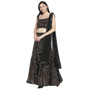 Gold plain polyester stitched lehenga 2