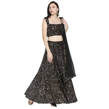 Gold plain polyester stitched lehenga 3