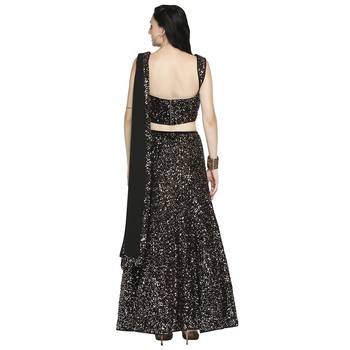Gold plain polyester stitched lehenga 4