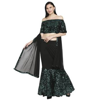 Green plain polyester stitched lehenga 1