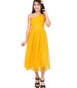 Yellow plain super net kids-frocks