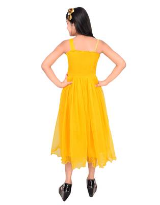 Yellow plain super net kids-frocks 4