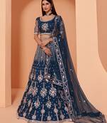 Blue embroidered net semi stitched lehenga