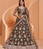 Green embroidered net semi stitched lehenga