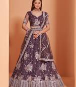 Wine embroidered net semi stitched lehenga