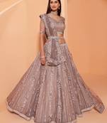 Mauve embroidered net semi stitched lehenga