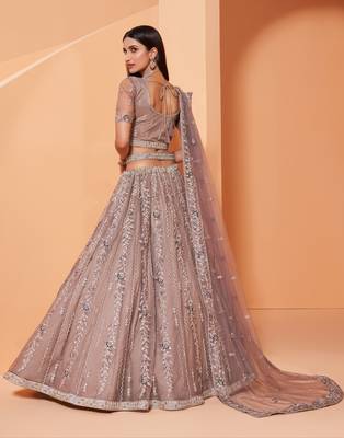 Mauve embroidered net semi stitched lehenga 4