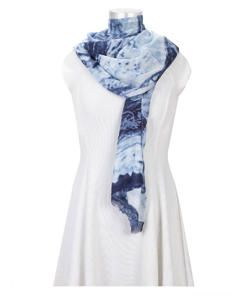 Aqua Color Floral Printed Viscose Scarf