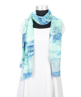 Navy Color Floral Printed Viscose Scarf 1
