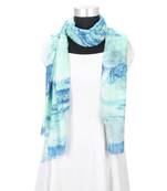 Navy Color Floral Printed Viscose Scarf