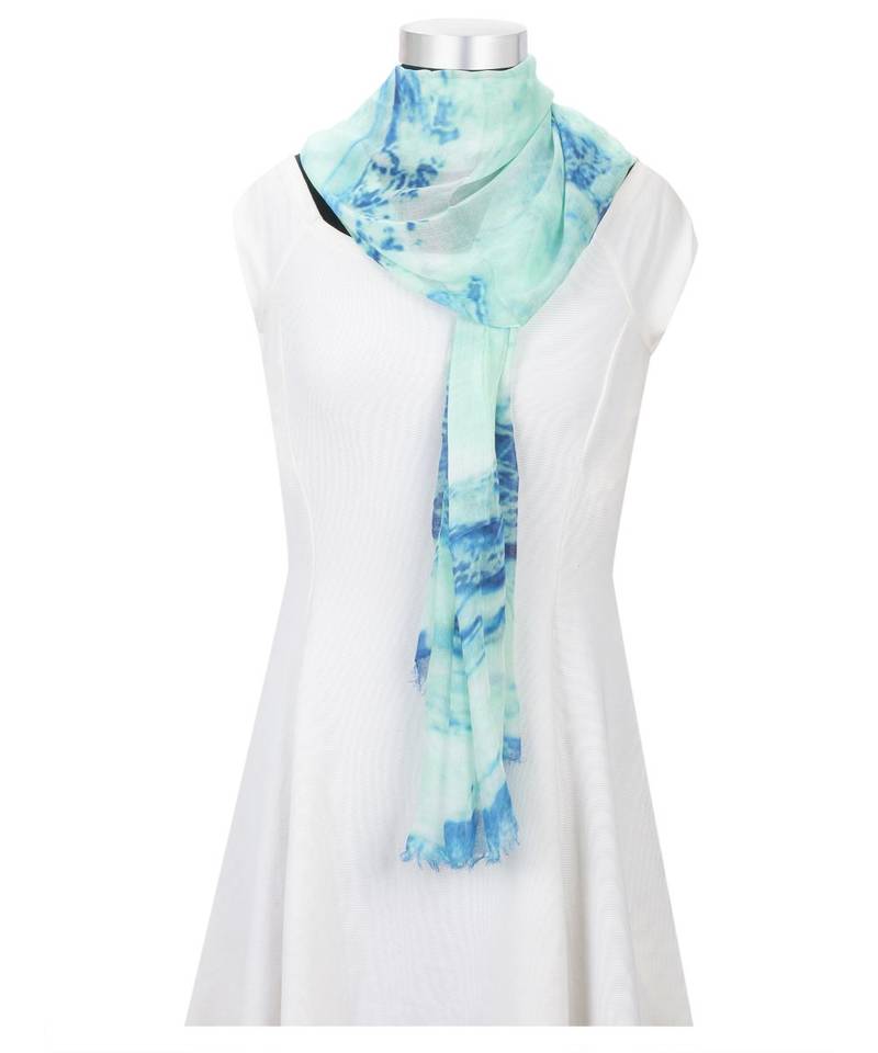 Navy Color Floral Printed Viscose Scarf