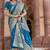 Dark sky blue woven banarasi silk saree with blouse