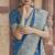 Dark sky blue woven banarasi silk saree with blouse