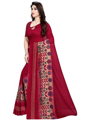 Maroon printed crepe saree with blouse 3