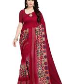Maroon printed crepe saree with blouse