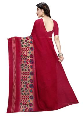 Maroon printed crepe saree with blouse 5
