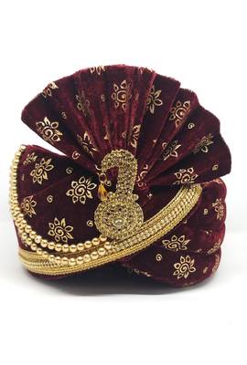 Wedding Wear Maroon Gold Print Turban 1