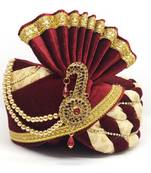 Groom Maroon Cream Brocade  Turban Safa