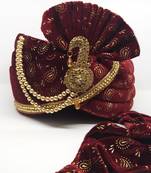 Wedding Wear Maroon Gold Print Turban