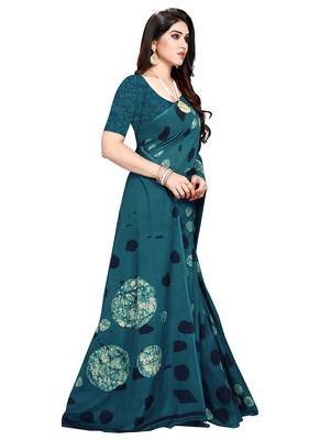 Sky blue printed crepe saree with blouse 3