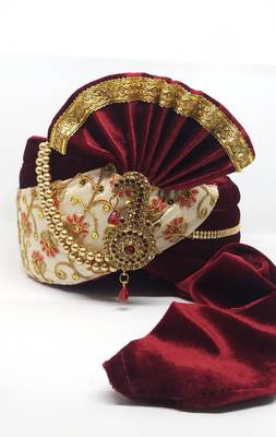 Maroon With Cream Safa Turban For Weddings 1
