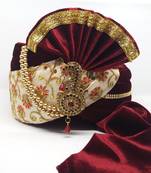 Maroon With Cream Safa Turban For Weddings