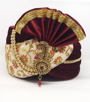 Maroon With Cream Safa Turban For Weddings 2