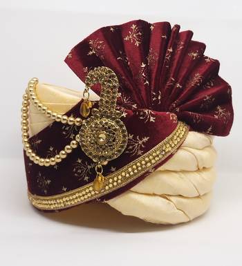 Beige Maroon Safa Turban For Groom 1
