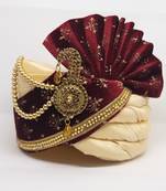 Beige Maroon Safa Turban For Groom