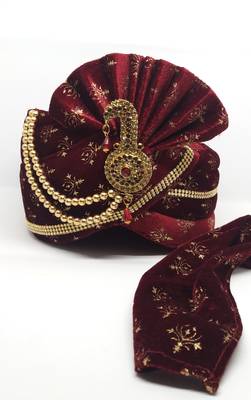 Maroon With Print Groom Safa Turban 2
