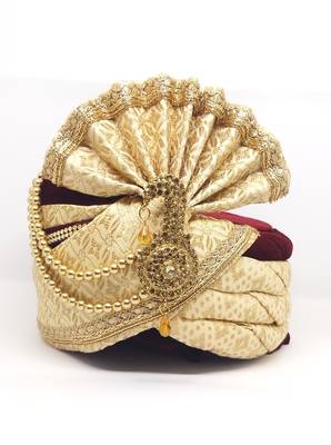 Traditional Cream Brocade Safa Turban 1