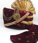 Groom Wear Maroon With Gold Safa Turban