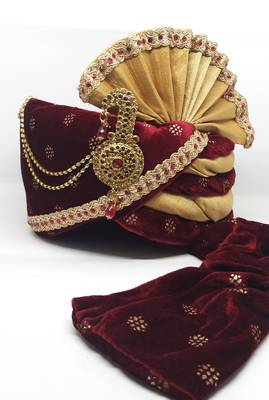 Groom Wear Maroon With Gold Safa Turban 2