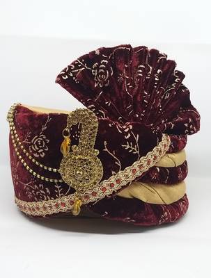 Traditional Maroon With Gold Safa Turban 1