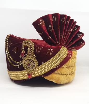 Traditional Maroon With Gold Safa Turban 1