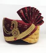 Traditional Maroon With Gold Safa Turban
