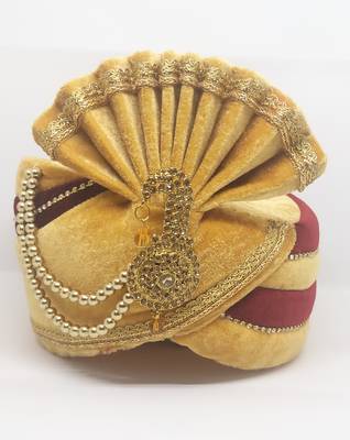 Gold Maroon Groom Safa Turban 1