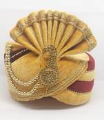 Gold Maroon Groom Safa Turban