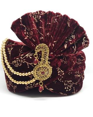 Groom Maroon Gold Print Safa Turban 1