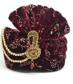 Groom Maroon Gold Print Safa Turban